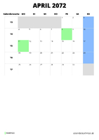 Kalender April 2072 Kalender April 2072 im Hochformat