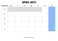 Kalender April 2073 im Querformat