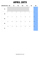 Kalender April 2073 im Hochformat