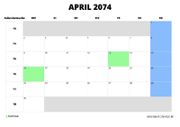 Kalender April 2074 im Querformat