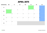 Kalender April 2075 Kalender April 2075 im Querformat