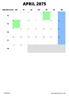 Kalender April 2075 Kalender April 2075 im Hochformat
