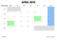 Kalender April 2076 Kalender April 2076 im Querformat