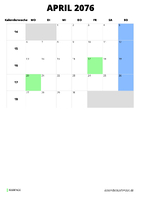 Kalender April 2076 Kalender April 2076 im Hochformat