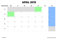 Kalender April 2078 Kalender April 2078 im Querformat