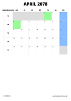 Kalender April 2078 Kalender April 2078 im Hochformat