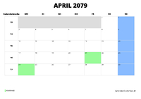 Kalender April 2079 im Querformat