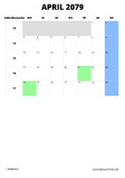 Kalender April 2079 im Hochformat