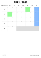 Kalender April 2080 Kalender April 2080 im Hochformat