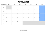 Kalender April 2081 Kalender April 2081 im Querformat