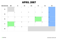 Kalender April 2087 Kalender April 2087 im Querformat
