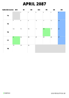 Kalender April 2087 Kalender April 2087 im Hochformat