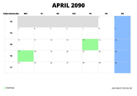Kalender April 2090 Kalender April 2090 im Querformat