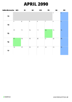 Kalender April 2090 Kalender April 2090 im Hochformat