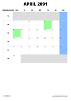 Kalender April 2091 Kalender April 2091 im Hochformat