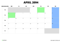 Kalender April 2094 Kalender April 2094 im Querformat