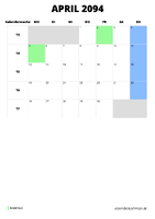 Kalender April 2094 Kalender April 2094 im Hochformat
