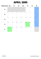 Kalender April 2095 Kalender April 2095 im Hochformat