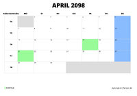 Kalender April 2098 Kalender April 2098 im Querformat