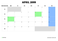 Kalender April 2099 Kalender April 2099 im Querformat