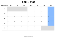 Kalender April 2100 Kalender April 2100 im Querformat