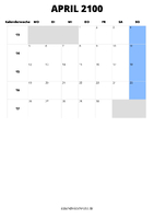 Kalender April 2100 Kalender April 2100 im Hochformat