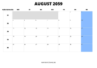 Kalender August 2059 Kalender August 2059 im Querformat
