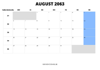 Kalender August 2063 Kalender August 2063 im Querformat