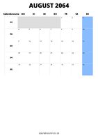 Kalender August 2064 Kalender August 2064 im Hochformat