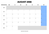 Kalender August 2066 Kalender August 2066 im Querformat