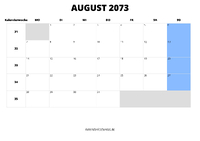 Kalender August 2073 Kalender August 2073 im Querformat