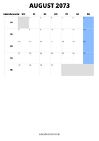 Kalender August 2073 Kalender August 2073 im Hochformat