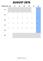 Kalender August 2076 Kalender August 2076 im Hochformat