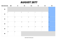 Kalender August 2077 Kalender August 2077 im Querformat