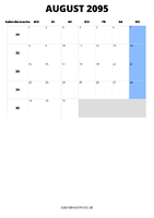 Kalender August 2095 Kalender August 2095 im Hochformat