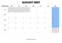 Kalender August 2097 Kalender August 2097 im Querformat