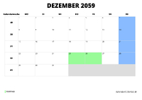Kalender Dezember 2059 Kalender Dezember 2059 im Querformat