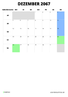Kalender Dezember 2067 Kalender Dezember 2067 im Hochformat