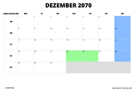 Kalender Dezember 2070 Kalender Dezember 2070 im Querformat
