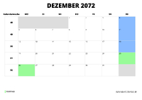 Kalender Dezember 2072 Kalender Dezember 2072 im Querformat