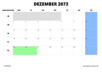 Kalender Dezember 2073 im Querformat