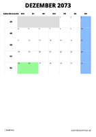 Kalender Dezember 2073 im Hochformat
