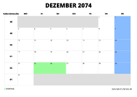 Kalender Dezember 2074 Kalender Dezember 2074 im Querformat