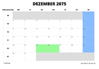 Kalender Dezember 2075 Kalender Dezember 2075 im Querformat