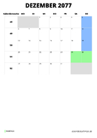 Kalender Dezember 2077 im Hochformat