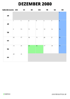 Kalender Dezember 2080 Kalender Dezember 2080 im Hochformat