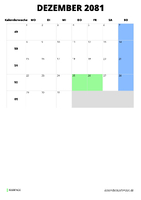 Kalender Dezember 2081 Kalender Dezember 2081 im Hochformat