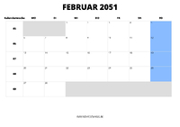 Kalender Februar 2051 Kalender Februar 2051 im Querformat