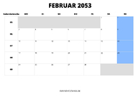 Kalender Februar 2053 Kalender Februar 2053 im Querformat