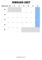 Kalender Februar 2057 Kalender Februar 2057 im Hochformat